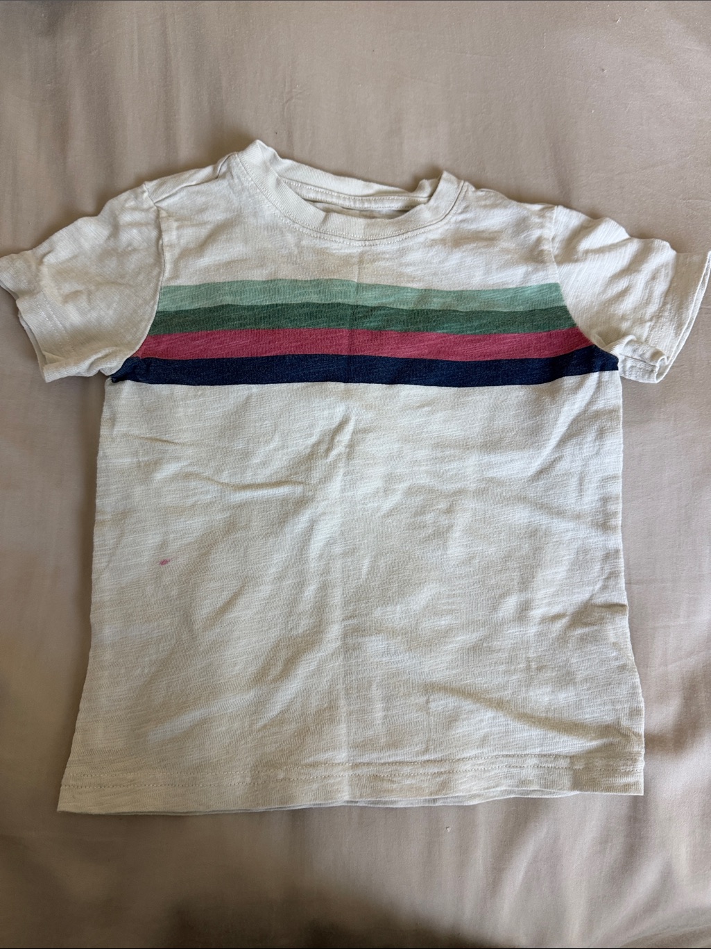 Janie And Jack White Stripe Tee With Green, Pink & Navy Bands